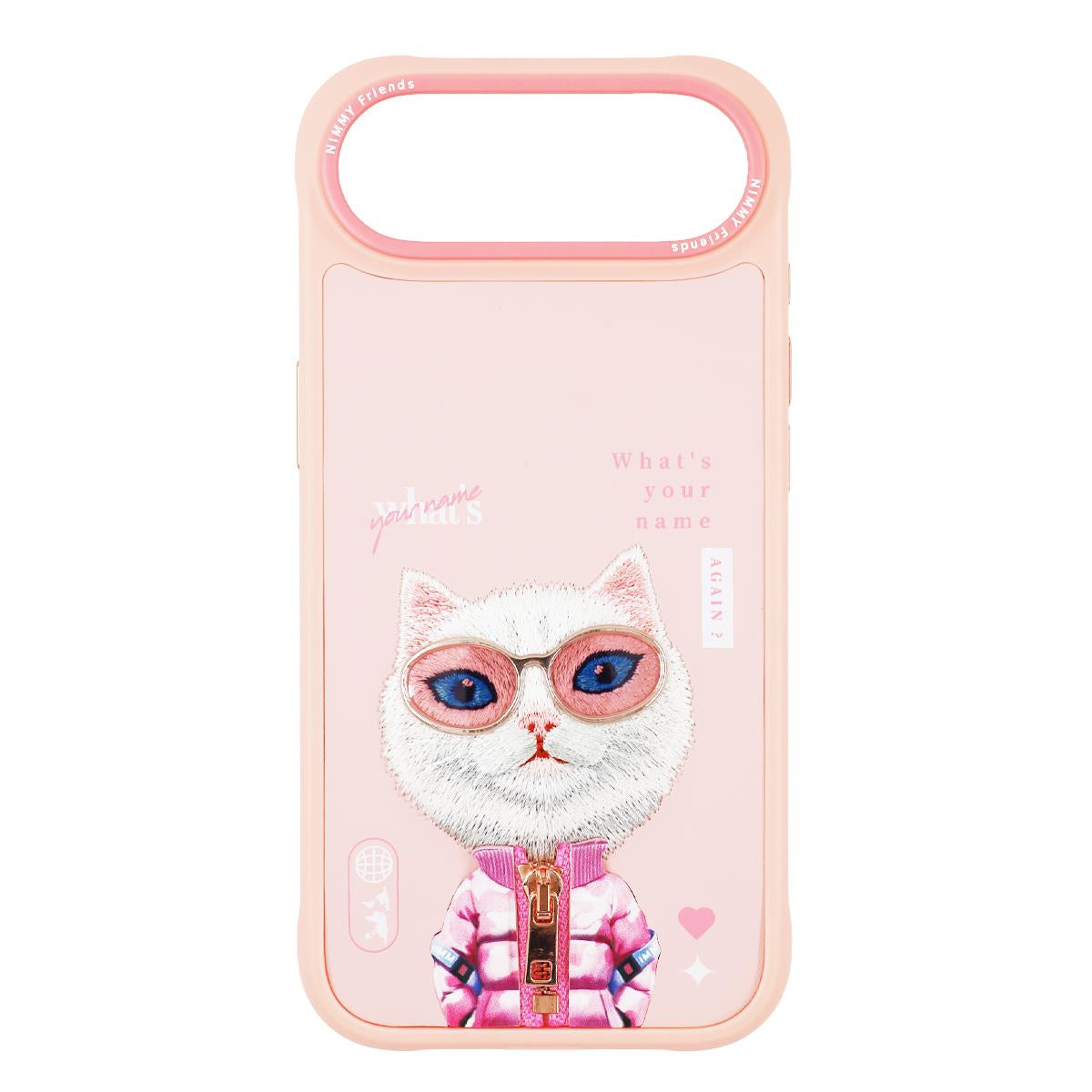 NIMMY iPhone 17 Air · 3D Embroidery Gözlük and Fermuar Decorated Beyaz Cat Design Silicone Case 2.0 · 1