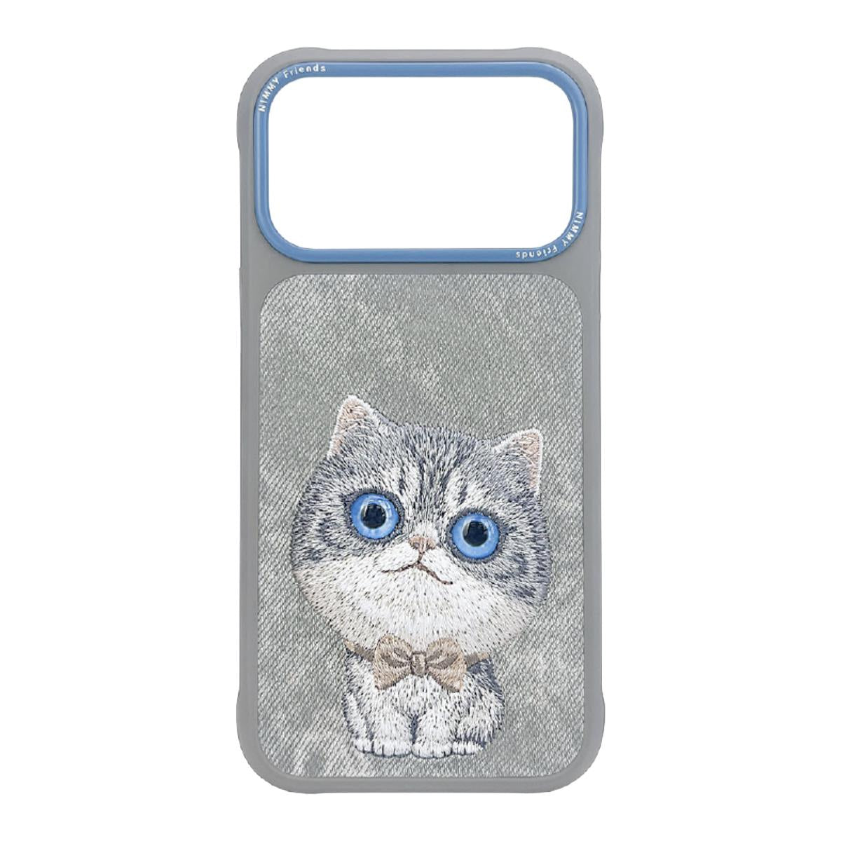 NIMMY · Metal Frame 3D Embroidery Big Eyes Cat Design Case 2.0 for iPhone 17 Pro / iPhone 18 Pro · 2