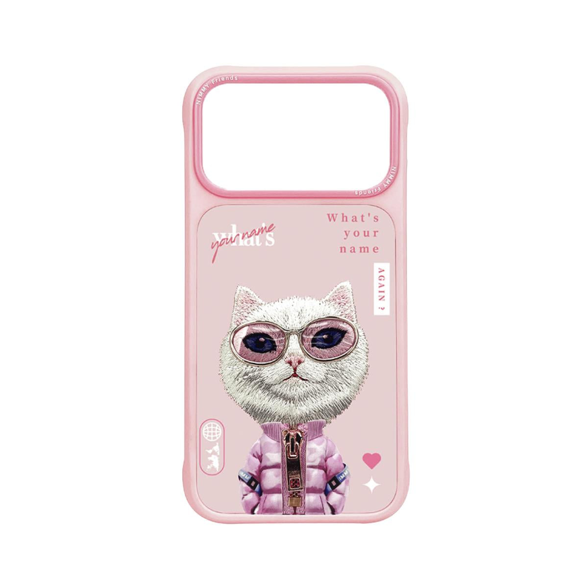 NIMMY iPhone 17 Pro / 18 Pro · 3D Embroidery Gözlük and Fermuar Decorated Beyaz Cat Design Silicone Case 2.0 · 1