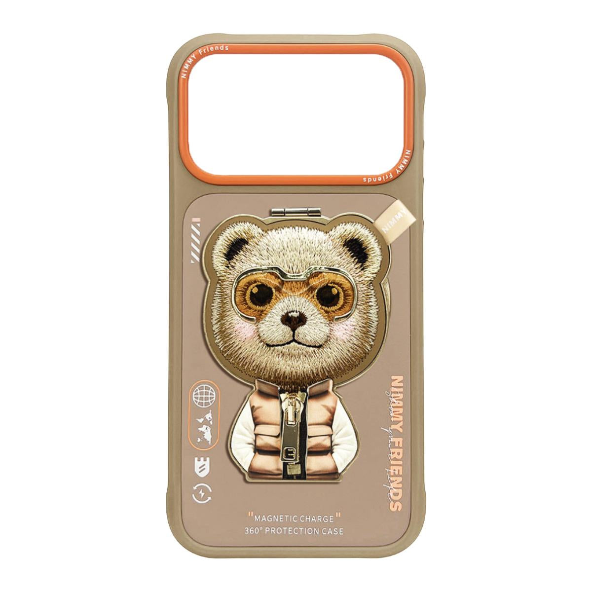 NIMMY MagSafe Stand 3D Gözlük Fermuar Bear Embroidered Cool Cute 2.0 Case 11B for iPhone 17 Pro / iPhone 18 Pro · 1