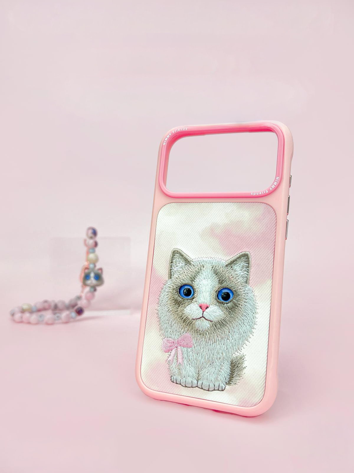 NIMMY · Metal Frame 3D Embroidery Big Eyes Ragdoll Cat Design Case 2.0 for iPhone 17 Pro / iPhone 18 Pro · 3