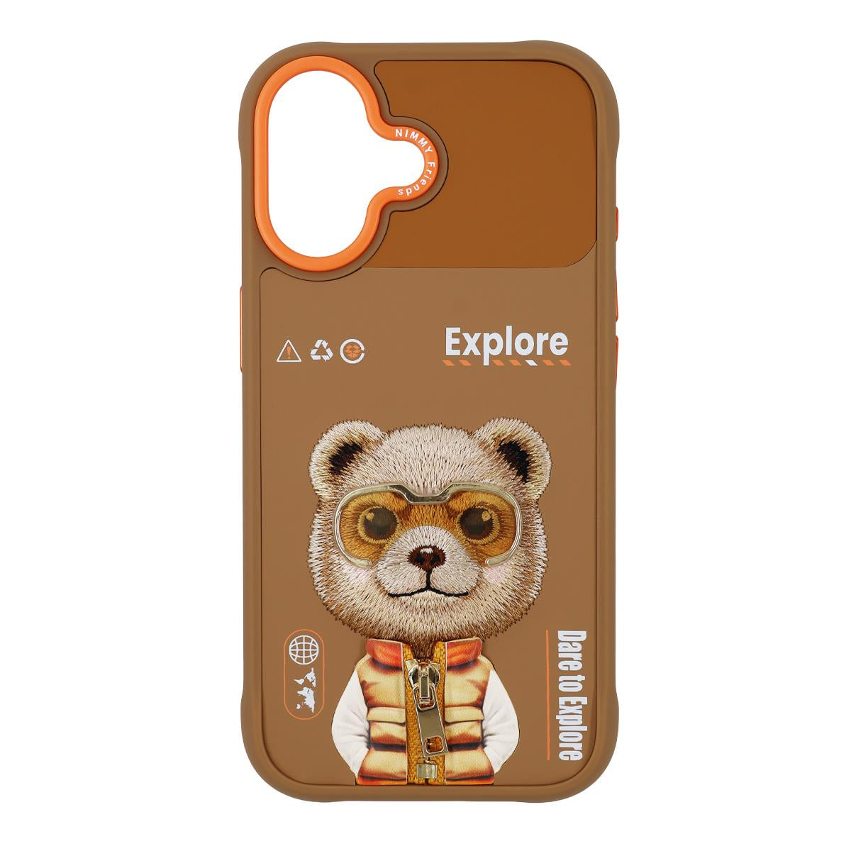 NIMMY iPhone 17 · 3D Embroidery Gözlük and Fermuar Decorated Ayıcık Patterned Silicone Case 2.0 · 1