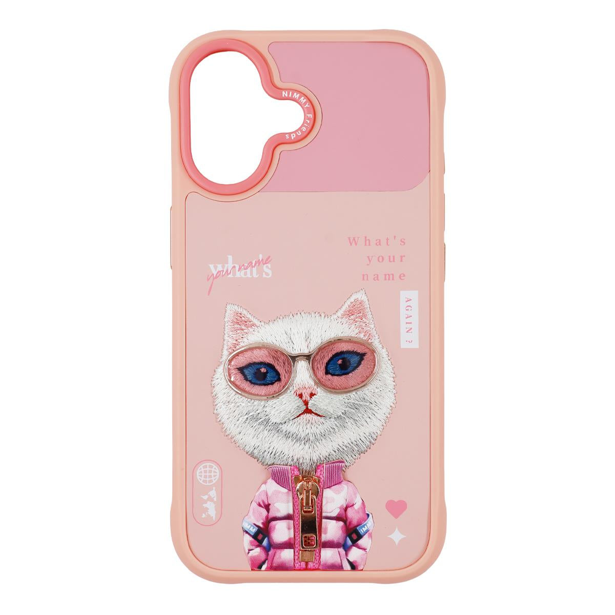 NIMMY iPhone 17 · 3D Embroidery Gözlük and Fermuar Decorated Beyaz Cat Design Silicone Case 2.0 · 1