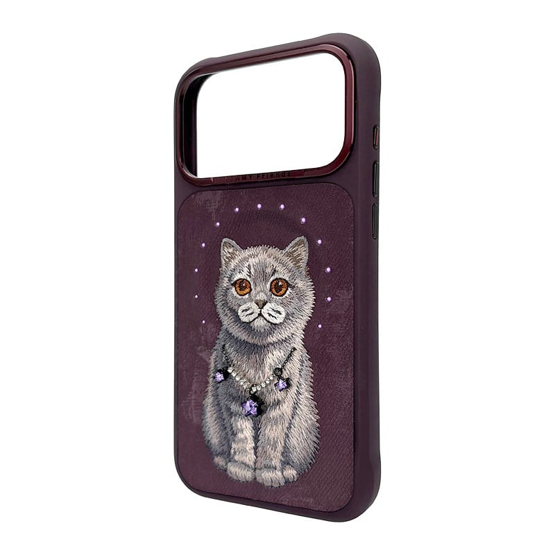 NIMMY MagSafe Taşlı Gerçek Gri Kedi Embroidered Nimmy Phone Case N-XYSS for iPhone 18 Pro · 3