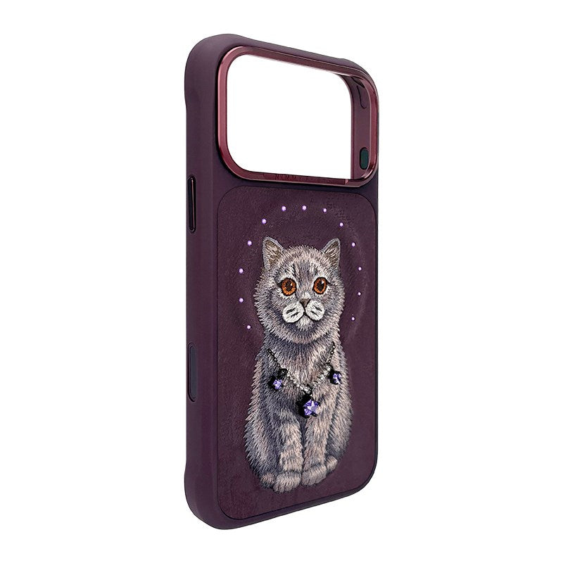 NIMMY MagSafe Taşlı Gerçek Gri Kedi Embroidered Nimmy Phone Case N-XYSS for iPhone 18 Pro · 2